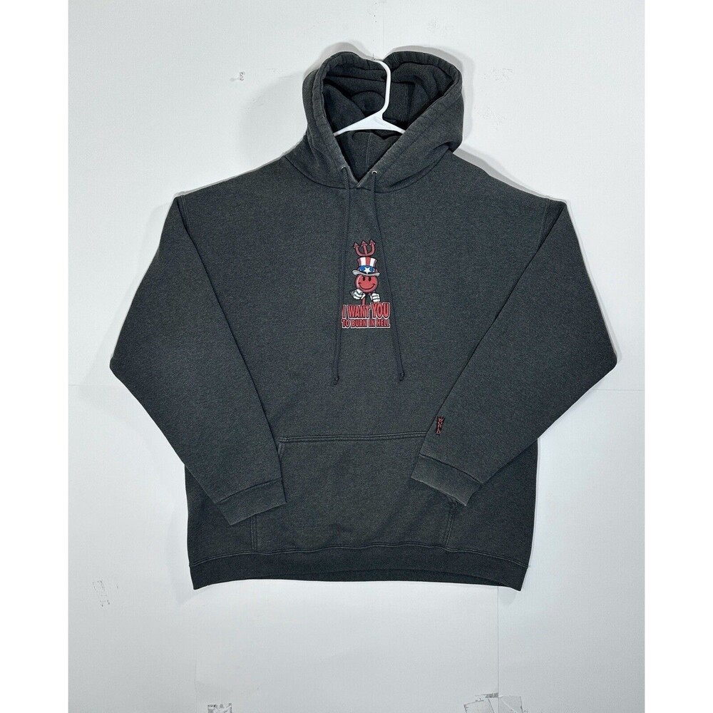 Vintage World Industries Devil Man Hell Skateboard Hoodie XL Gray 1990s USA RARE